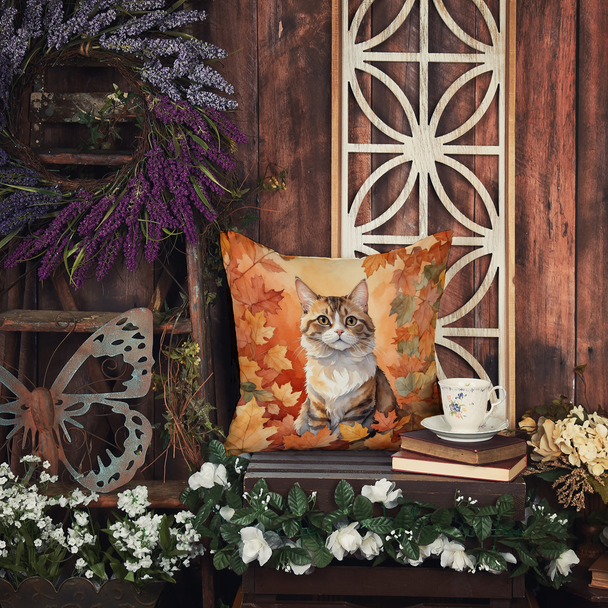 Caroline's Treasures Chantilly Tiffany Cat in Fall Leaves Throw Pillow Machine Washable, Indoor Outdoor Decorative - image 5