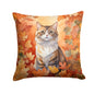 Caroline's Treasures Chantilly Tiffany Cat in Fall Leaves Throw Pillow Machine Washable, Indoor Outdoor Decorative