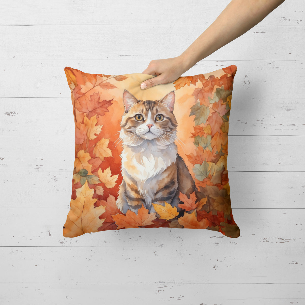 Caroline's Treasures Chantilly Tiffany Cat in Fall Leaves Throw Pillow Machine Washable, Indoor Outdoor Decorative - image 2