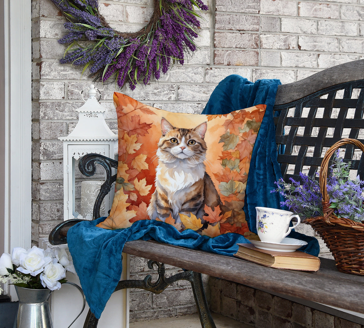 Caroline's Treasures Chantilly Tiffany Cat in Fall Leaves Throw Pillow Machine Washable, Indoor Outdoor Decorative - image 4