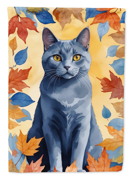 Caroline's Treasures Chartreux Cat in Fall Leaves House Flag Large Porch Sleeve Pole Decorative Outside Yard Banner