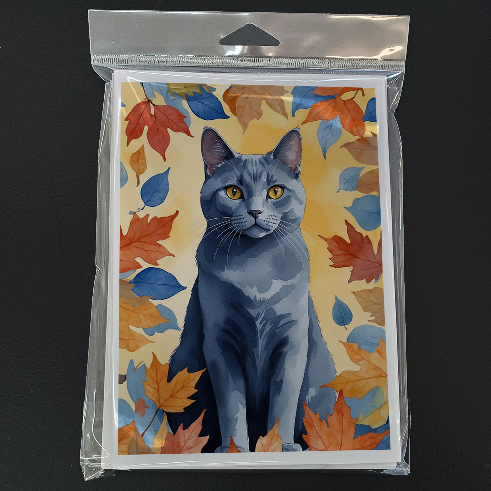 Caroline's Treasures Chartreux Cat in Fall Leaves Greeting Cards Pack of 8 Blank Cards with Envelopes Whimsical A7 Size - image 3