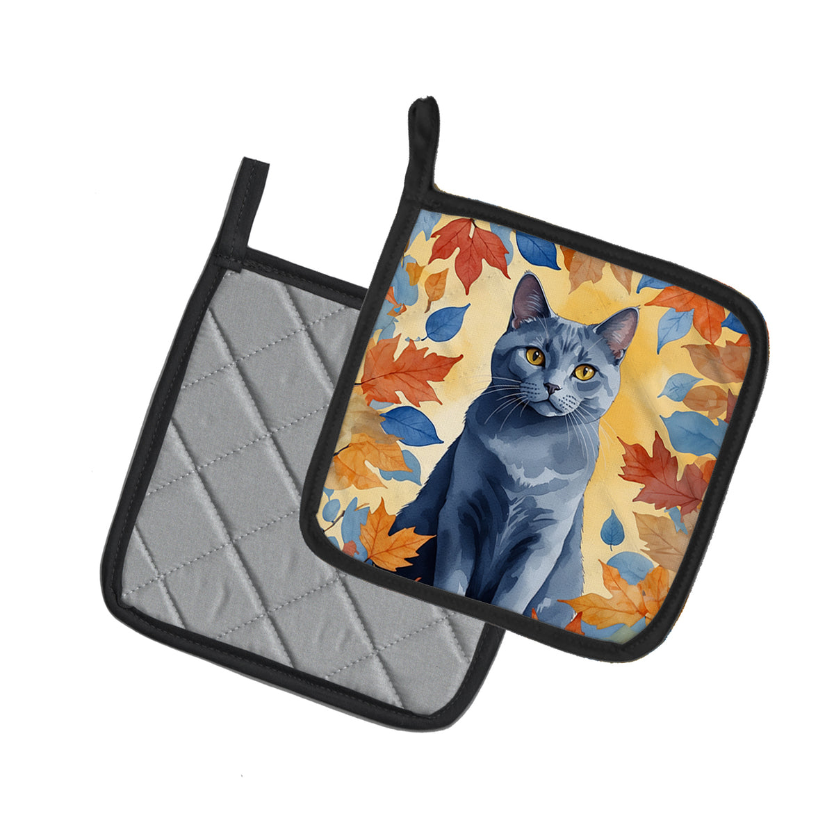 Caroline's Treasures Chartreux Cat in Fall Leaves Pair of Pot Holders Kitchen Heat Resistant Pot Holders Sets Oven Hot - image 2