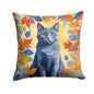 Caroline's Treasures Chartreux Cat in Fall Leaves Throw Pillow Machine Washable, Indoor Outdoor Decorative Pillow for