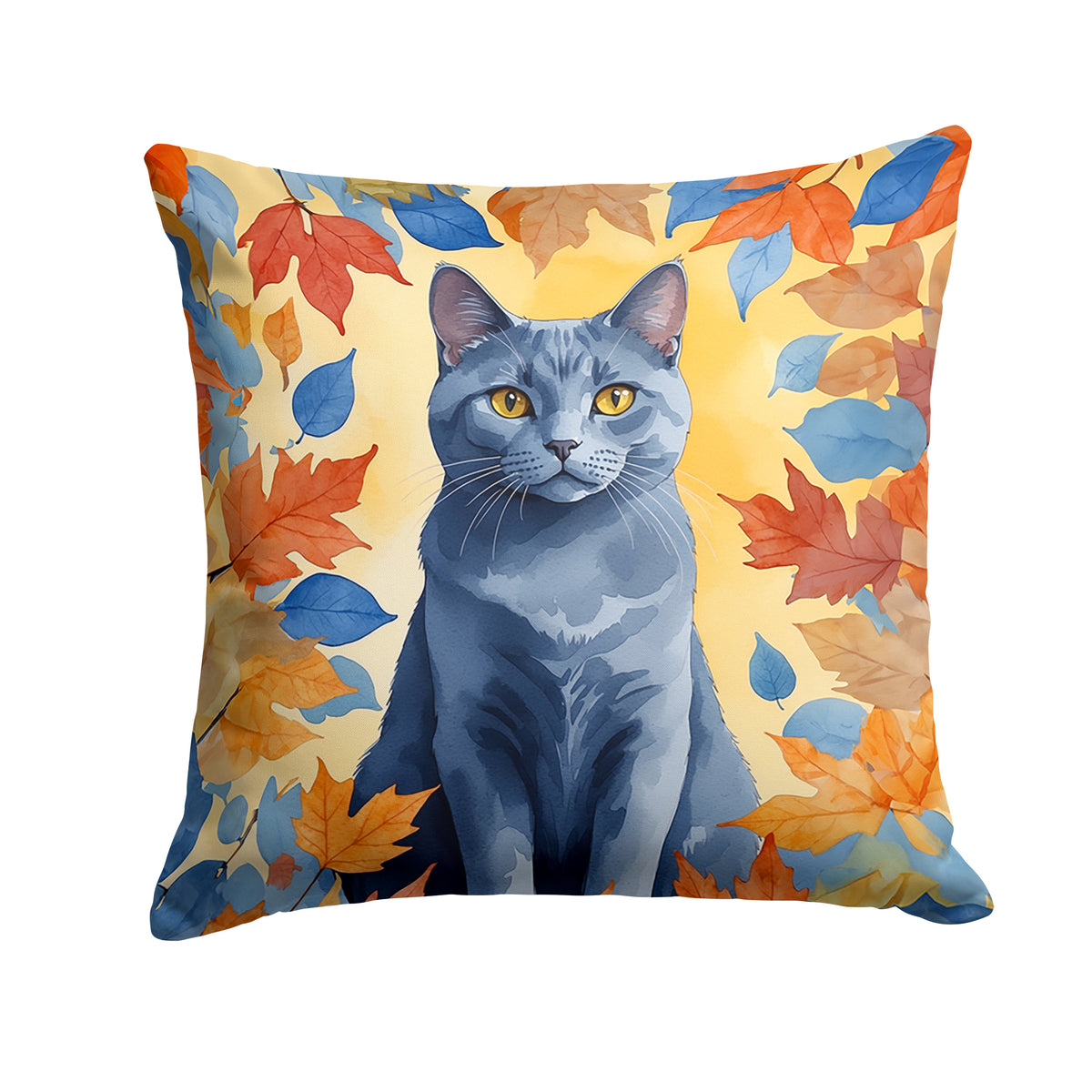 Caroline's Treasures Chartreux Cat in Fall Leaves Throw Pillow Machine Washable, Indoor Outdoor Decorative Pillow for