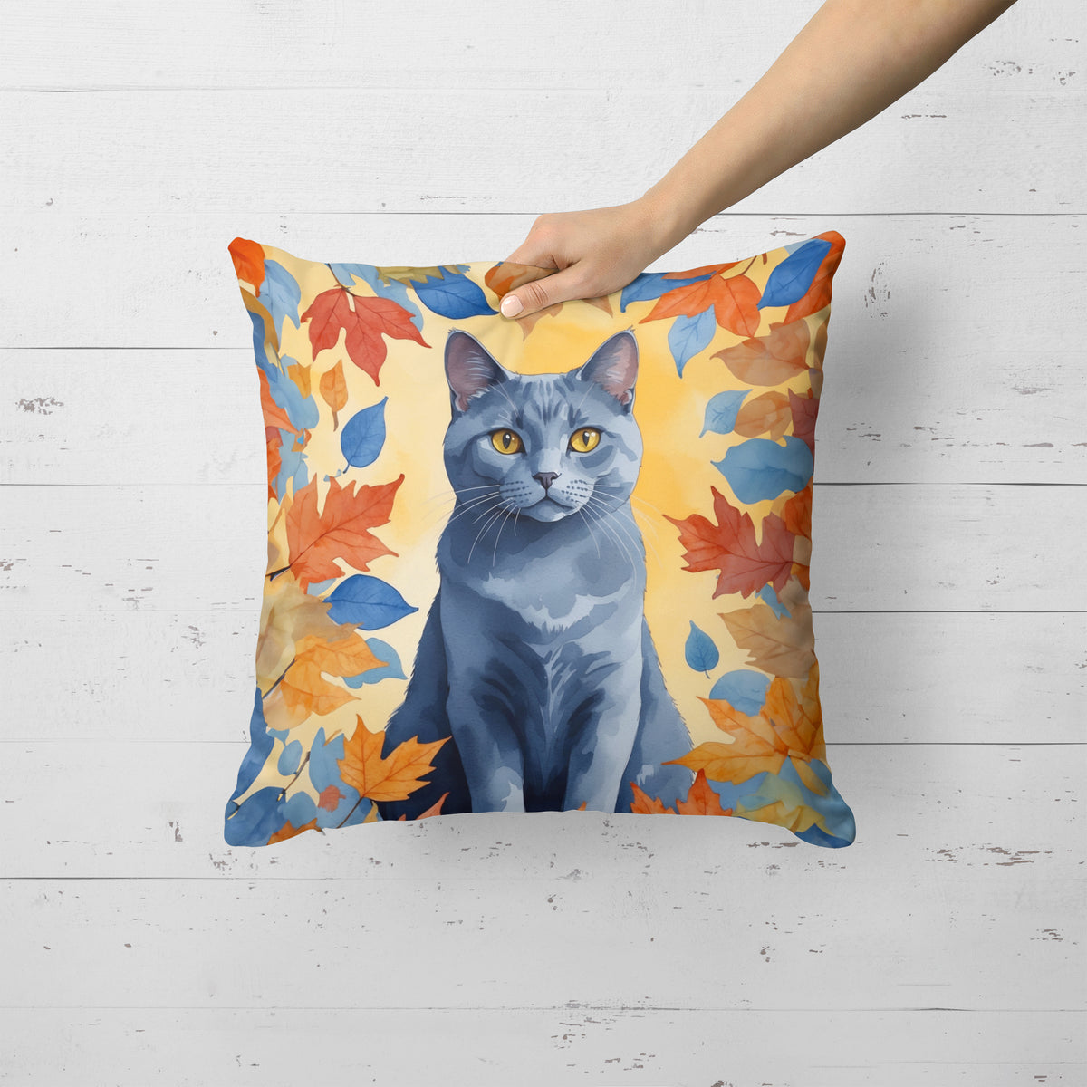 Caroline's Treasures Chartreux Cat in Fall Leaves Throw Pillow Machine Washable, Indoor Outdoor Decorative Pillow for - image 2