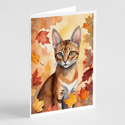 Caroline's Treasures Chausie Cat in Fall Leaves Greeting Cards Pack of 8 Blank Cards with Envelopes Whimsical A7 Size