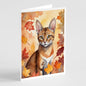 Caroline's Treasures Chausie Cat in Fall Leaves Greeting Cards Pack of 8 Blank Cards with Envelopes Whimsical A7 Size