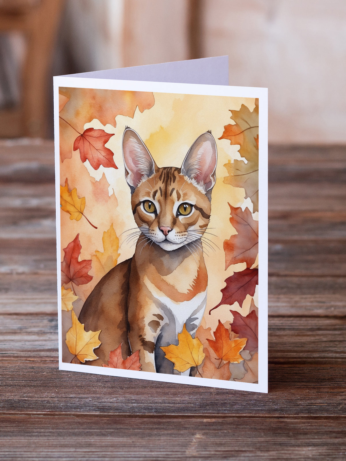 Caroline's Treasures Chausie Cat in Fall Leaves Greeting Cards Pack of 8 Blank Cards with Envelopes Whimsical A7 Size - image 2