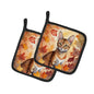 Caroline's Treasures Chausie Cat in Fall Leaves Pair of Pot Holders Kitchen Heat Resistant Pot Holders Sets Oven Hot