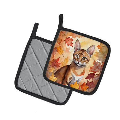 Caroline's Treasures Chausie Cat in Fall Leaves Pair of Pot Holders Kitchen Heat Resistant Pot Holders Sets Oven Hot - image 2