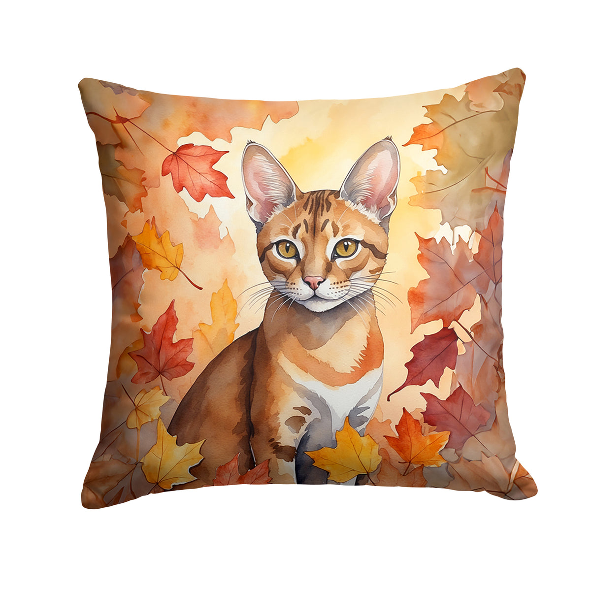 Caroline's Treasures Chausie Cat in Fall Leaves Throw Pillow Machine Washable, Indoor Outdoor Decorative Pillow for