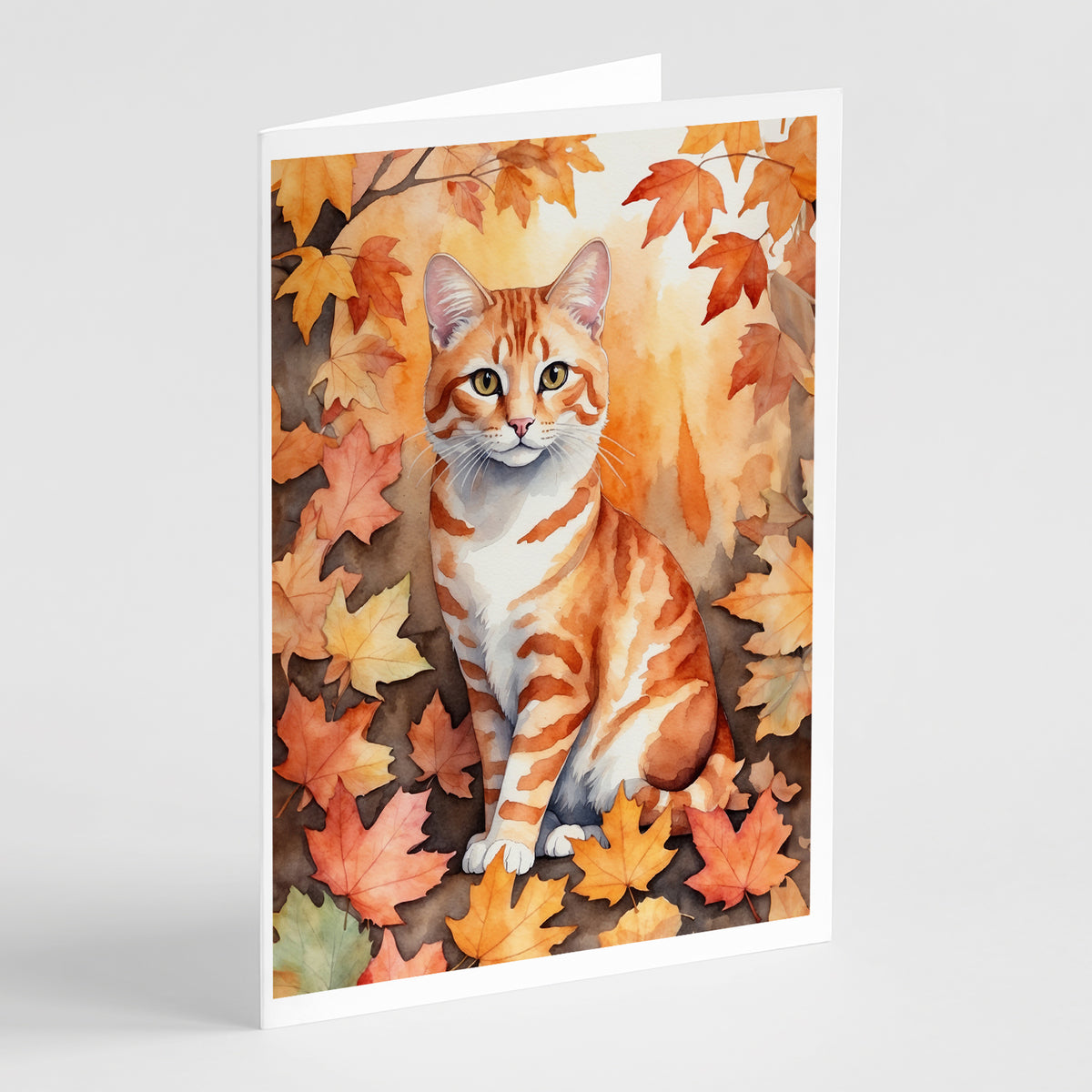 Caroline's Treasures Cheetoh Cat in Fall Leaves Greeting Cards Pack of 8 Blank Cards with Envelopes Whimsical A7 Size