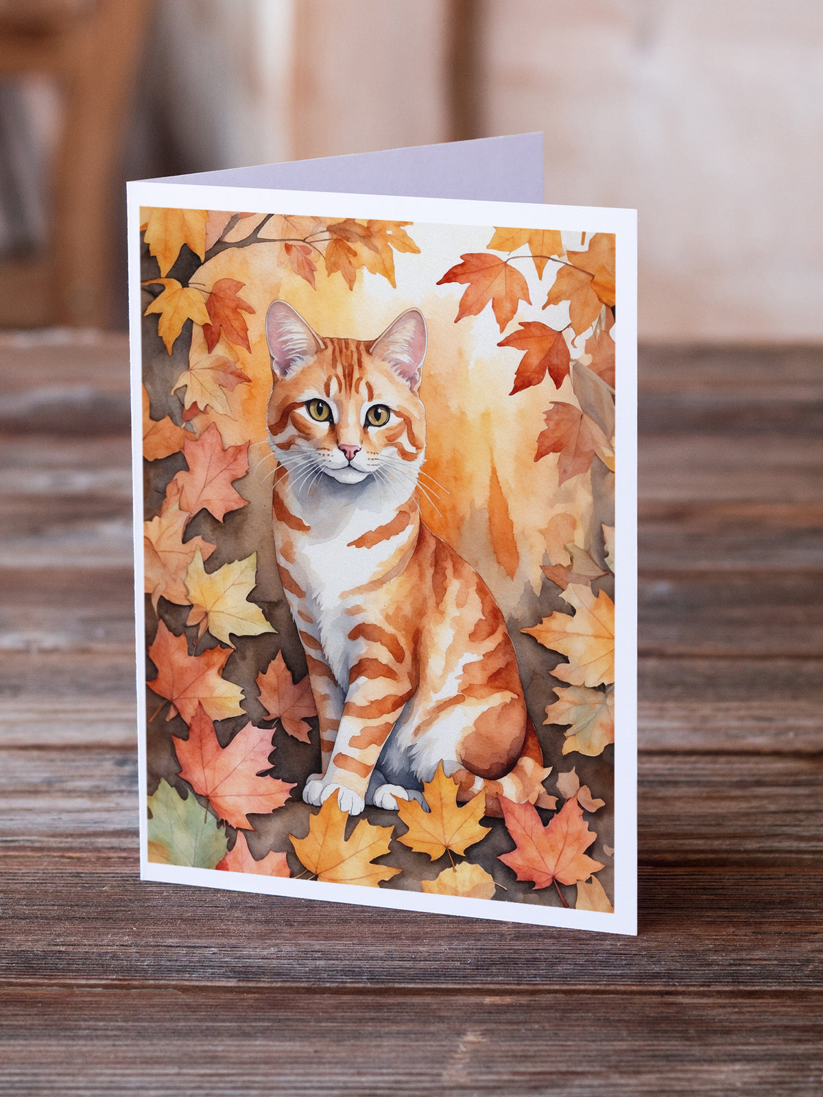 Caroline's Treasures Cheetoh Cat in Fall Leaves Greeting Cards Pack of 8 Blank Cards with Envelopes Whimsical A7 Size - image 2