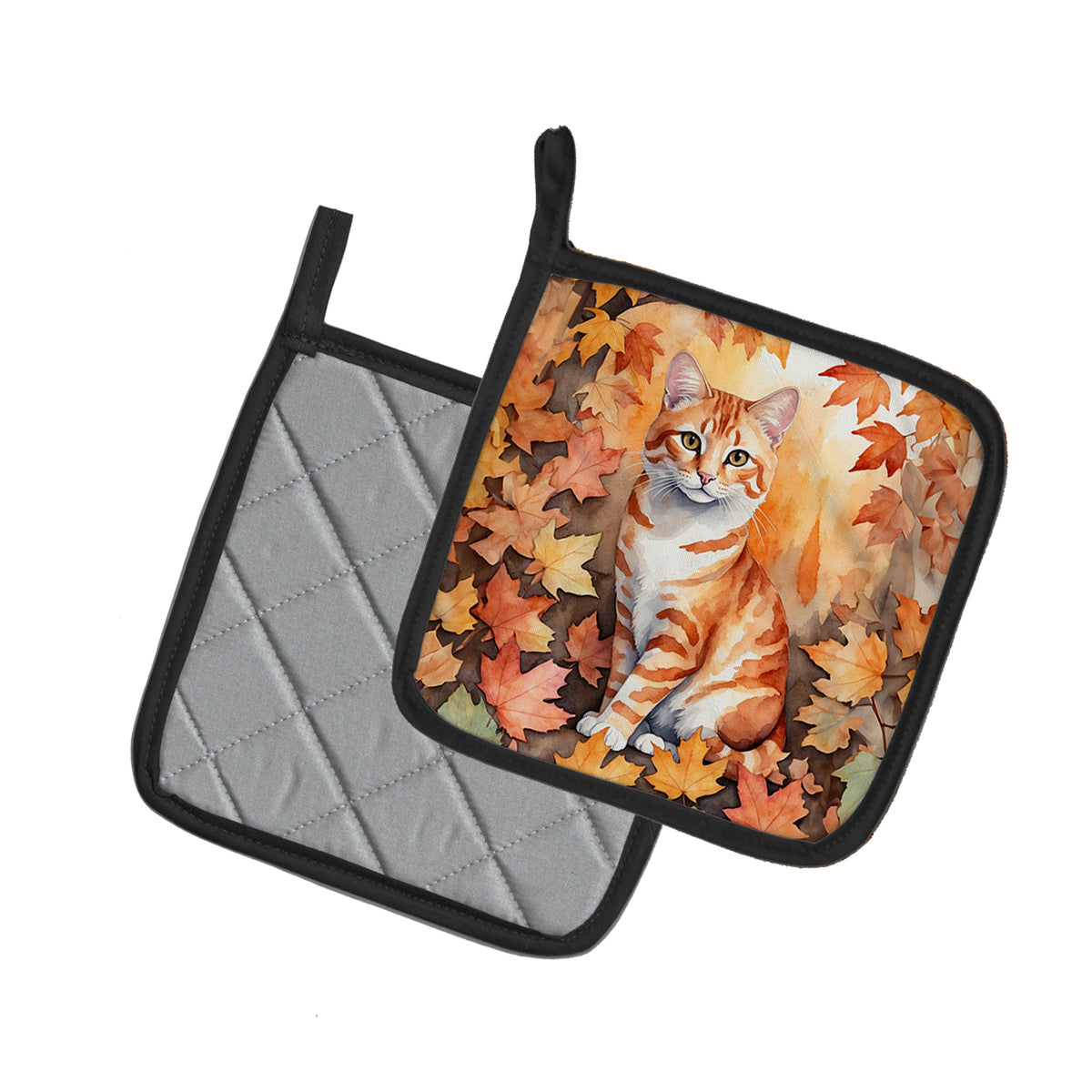 Caroline's Treasures Cheetoh Cat in Fall Leaves Pair of Pot Holders Kitchen Heat Resistant Pot Holders Sets Oven Hot - image 2