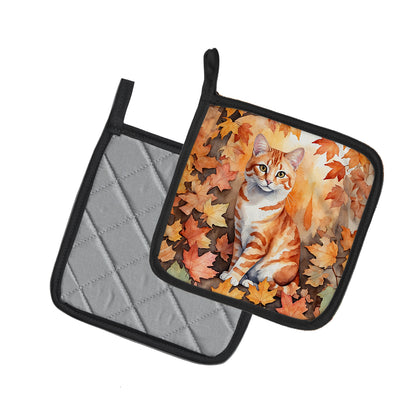 Caroline's Treasures Cheetoh Cat in Fall Leaves Pair of Pot Holders Kitchen Heat Resistant Pot Holders Sets Oven Hot - image 2