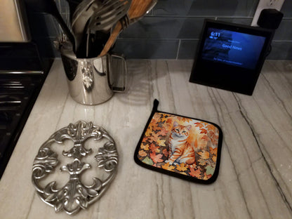 Caroline's Treasures Cheetoh Cat in Fall Leaves Pair of Pot Holders Kitchen Heat Resistant Pot Holders Sets Oven Hot - image 3