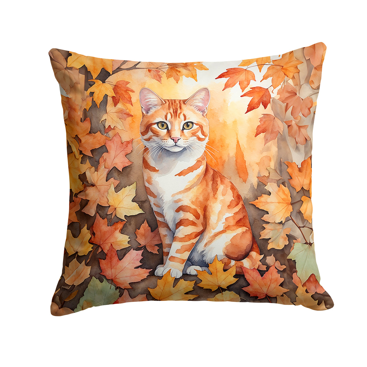 Caroline's Treasures Cheetoh Cat in Fall Leaves Throw Pillow Machine Washable, Indoor Outdoor Decorative Pillow for