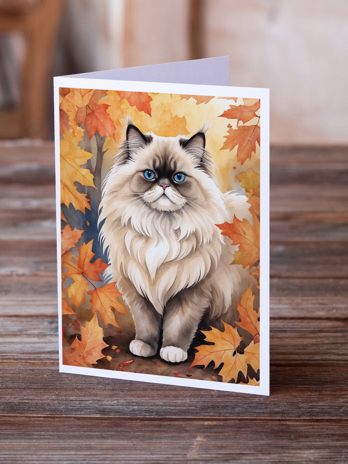 Caroline's Treasures Colorpoint Longhair Cat in Fall Leaves Greeting Cards Pack of 8 Blank Cards with Envelopes - image 2
