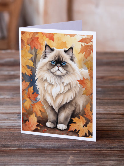 Caroline's Treasures Colorpoint Longhair Cat in Fall Leaves Greeting Cards Pack of 8 Blank Cards with Envelopes - image 2