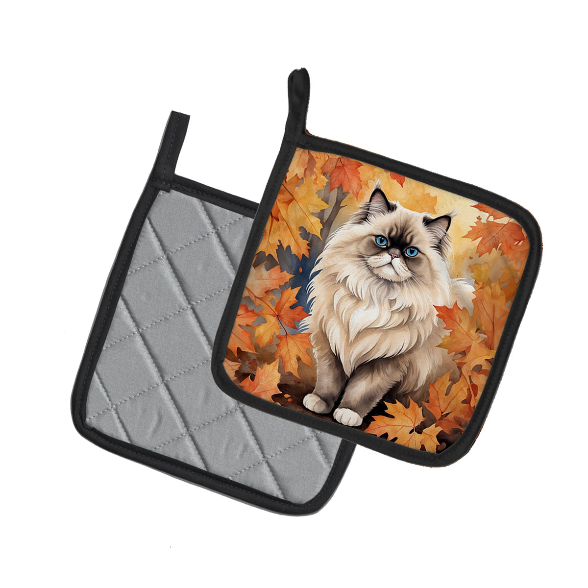 Caroline's Treasures Colorpoint Longhair Cat in Fall Leaves Pair of Pot Holders Kitchen Heat Resistant Pot Holders Sets - image 2