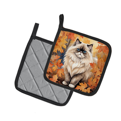Caroline's Treasures Colorpoint Longhair Cat in Fall Leaves Pair of Pot Holders Kitchen Heat Resistant Pot Holders Sets - image 2