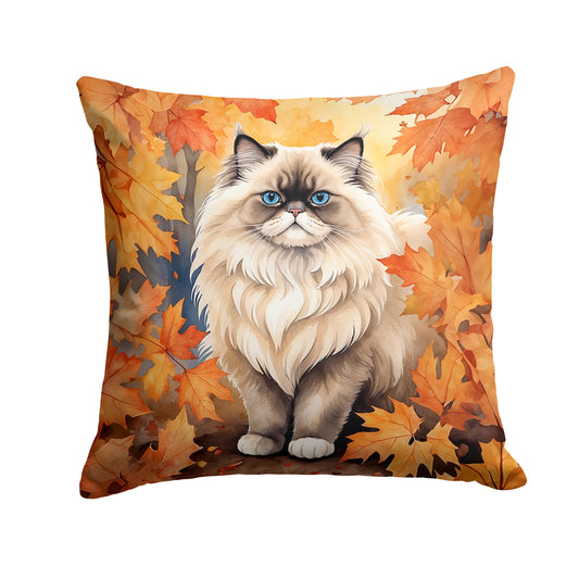 Caroline's Treasures Colorpoint Longhair Cat in Fall Leaves Throw Pillow Machine Washable, Indoor Outdoor Decorative