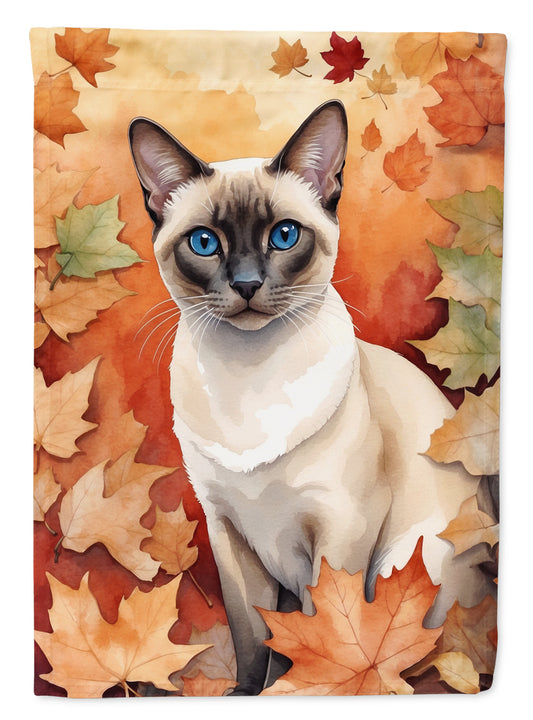 Caroline's Treasures Colorpoint Shorthair Cat in Fall Leaves House Flag Large Porch Sleeve Pole Decorative Outside Yard