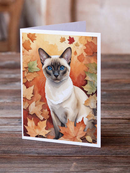 Caroline's Treasures Colorpoint Shorthair Cat in Fall Leaves Greeting Cards Pack of 8 Blank Cards with Envelopes - image 2