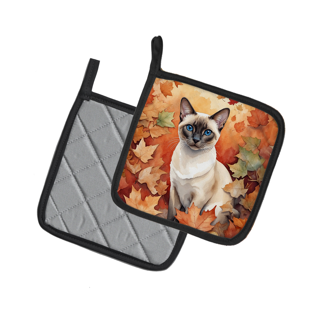 Caroline's Treasures Colorpoint Shorthair Cat in Fall Leaves Pair of Pot Holders Kitchen Heat Resistant Pot Holders - image 2
