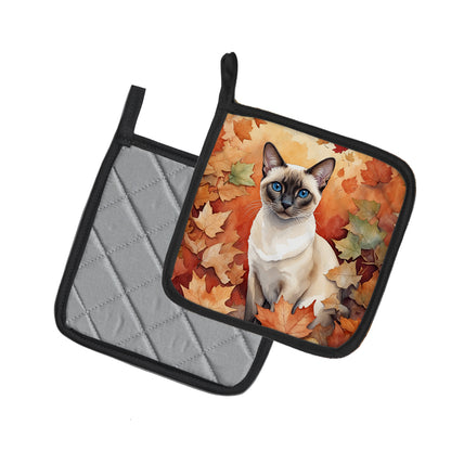 Caroline's Treasures Colorpoint Shorthair Cat in Fall Leaves Pair of Pot Holders Kitchen Heat Resistant Pot Holders - image 2