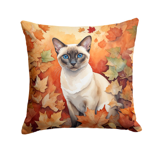 Caroline's Treasures Colorpoint Shorthair Cat in Fall Leaves Throw Pillow Machine Washable, Indoor Outdoor Decorative