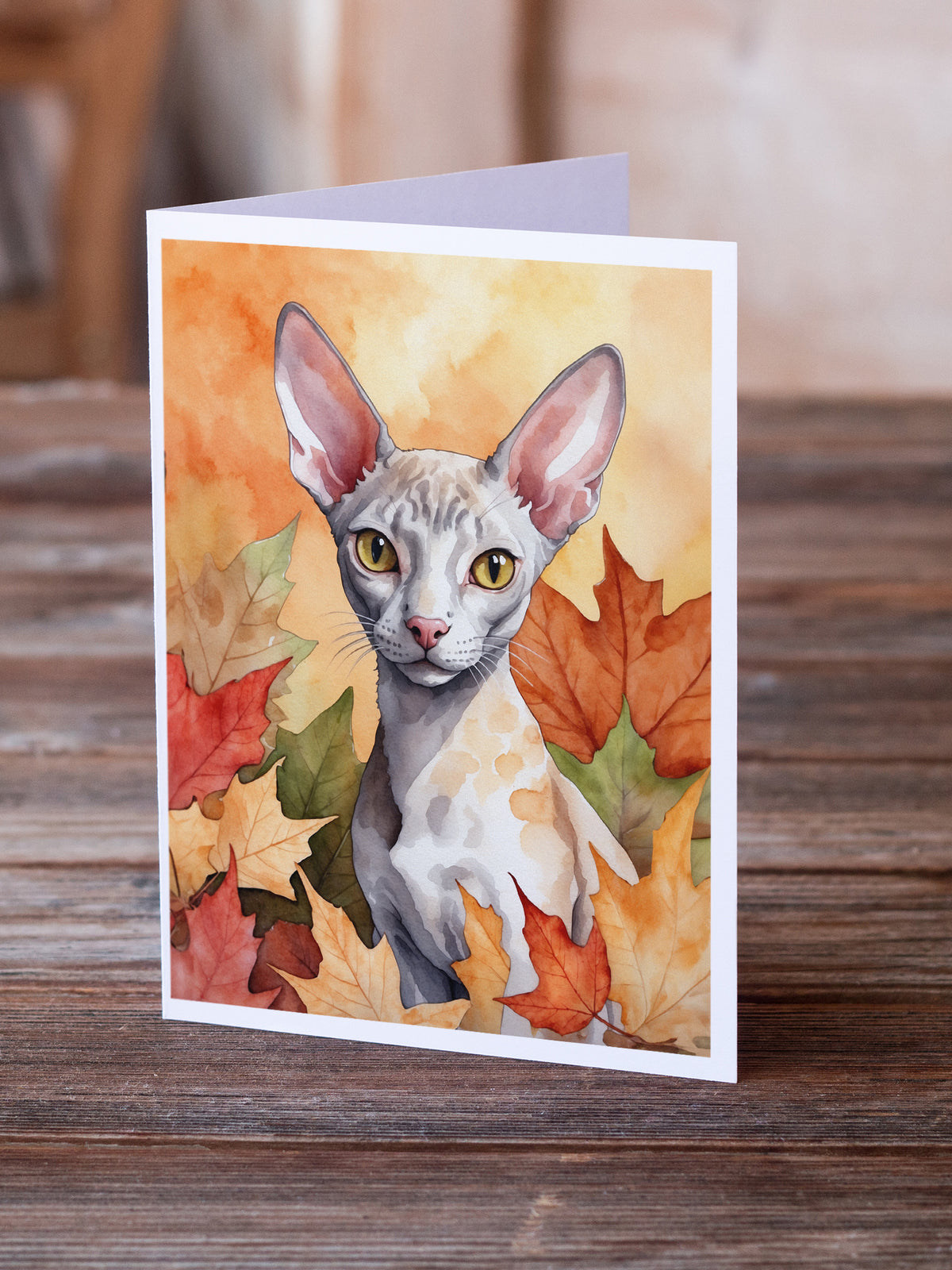 Caroline's Treasures Cornish Rex Cat in Fall Leaves Greeting Cards Pack of 8 Blank Cards with Envelopes Whimsical A7 - image 2