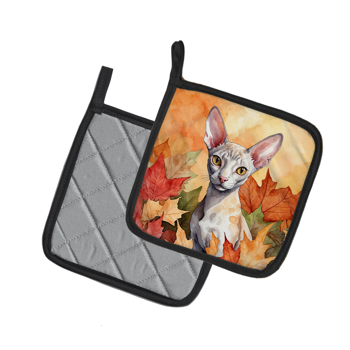 Caroline's Treasures Cornish Rex Cat in Fall Leaves Pair of Pot Holders Kitchen Heat Resistant Pot Holders Sets Oven - image 2