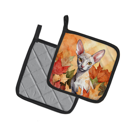 Caroline's Treasures Cornish Rex Cat in Fall Leaves Pair of Pot Holders Kitchen Heat Resistant Pot Holders Sets Oven - image 2