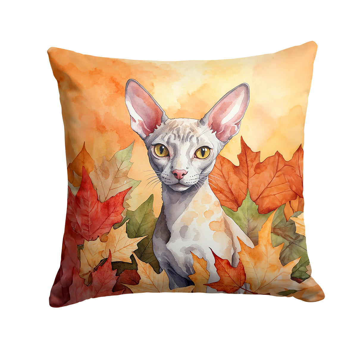 Caroline's Treasures Cornish Rex Cat in Fall Leaves Throw Pillow Machine Washable, Indoor Outdoor Decorative Pillow for