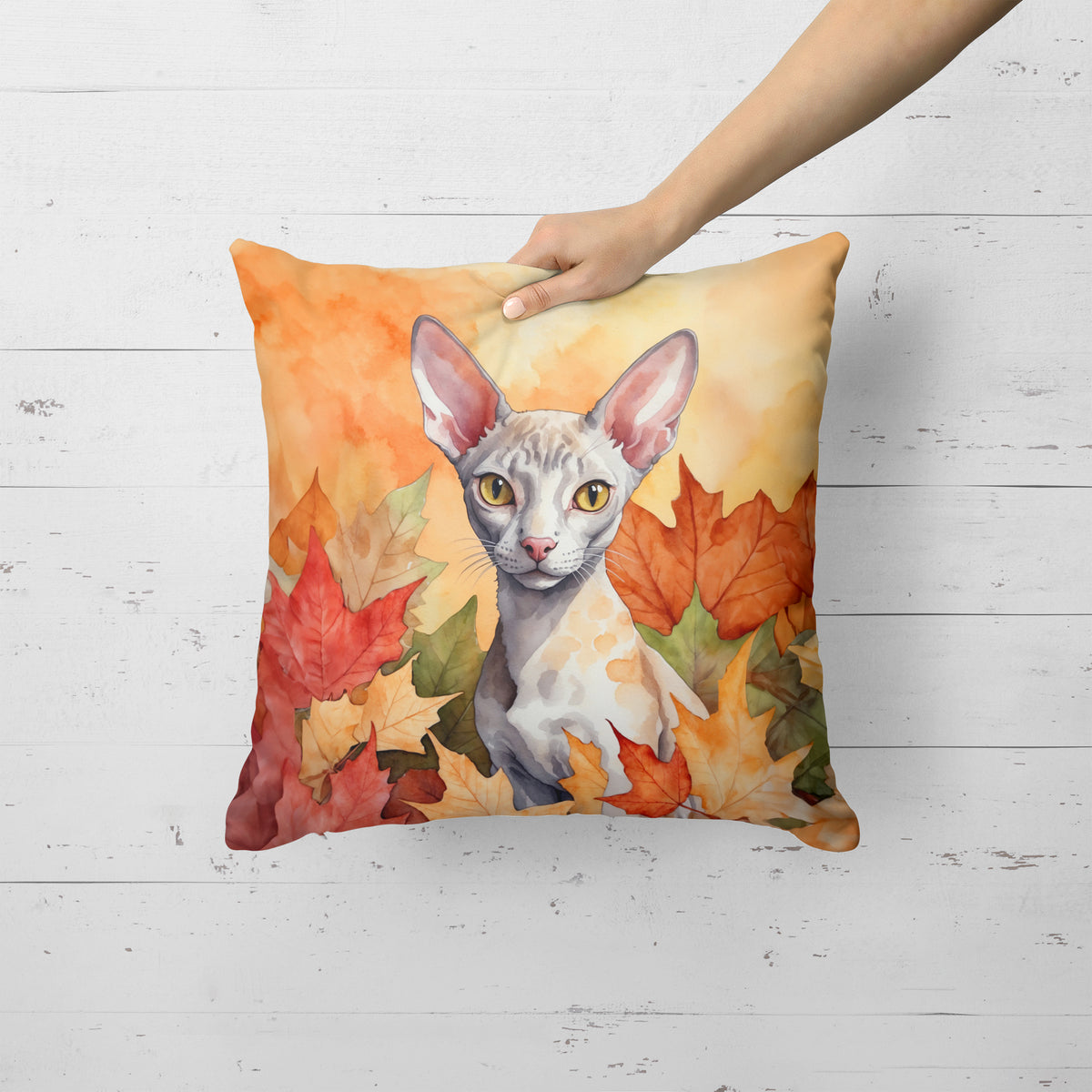 Caroline's Treasures Cornish Rex Cat in Fall Leaves Throw Pillow Machine Washable, Indoor Outdoor Decorative Pillow for - image 2