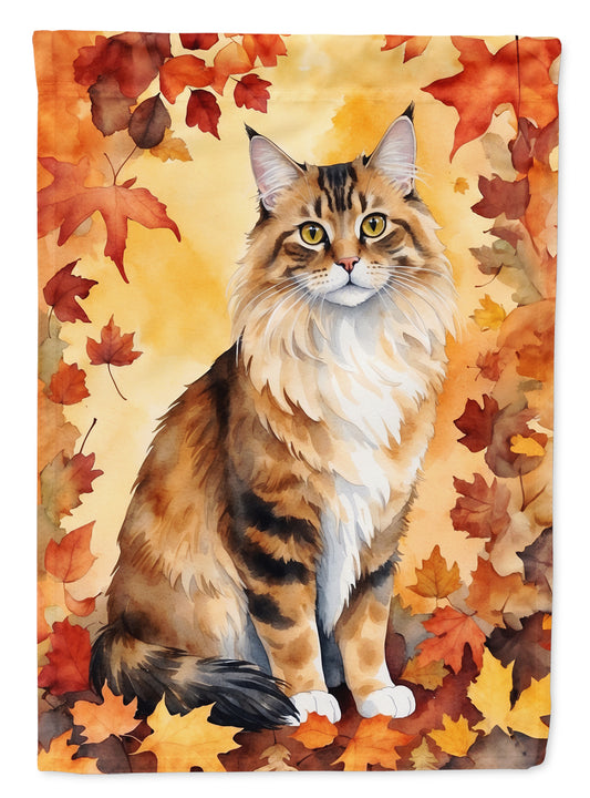 Caroline's Treasures Cymric Cat in Fall Leaves House Flag Large Porch Sleeve Pole Decorative Outside Yard Banner
