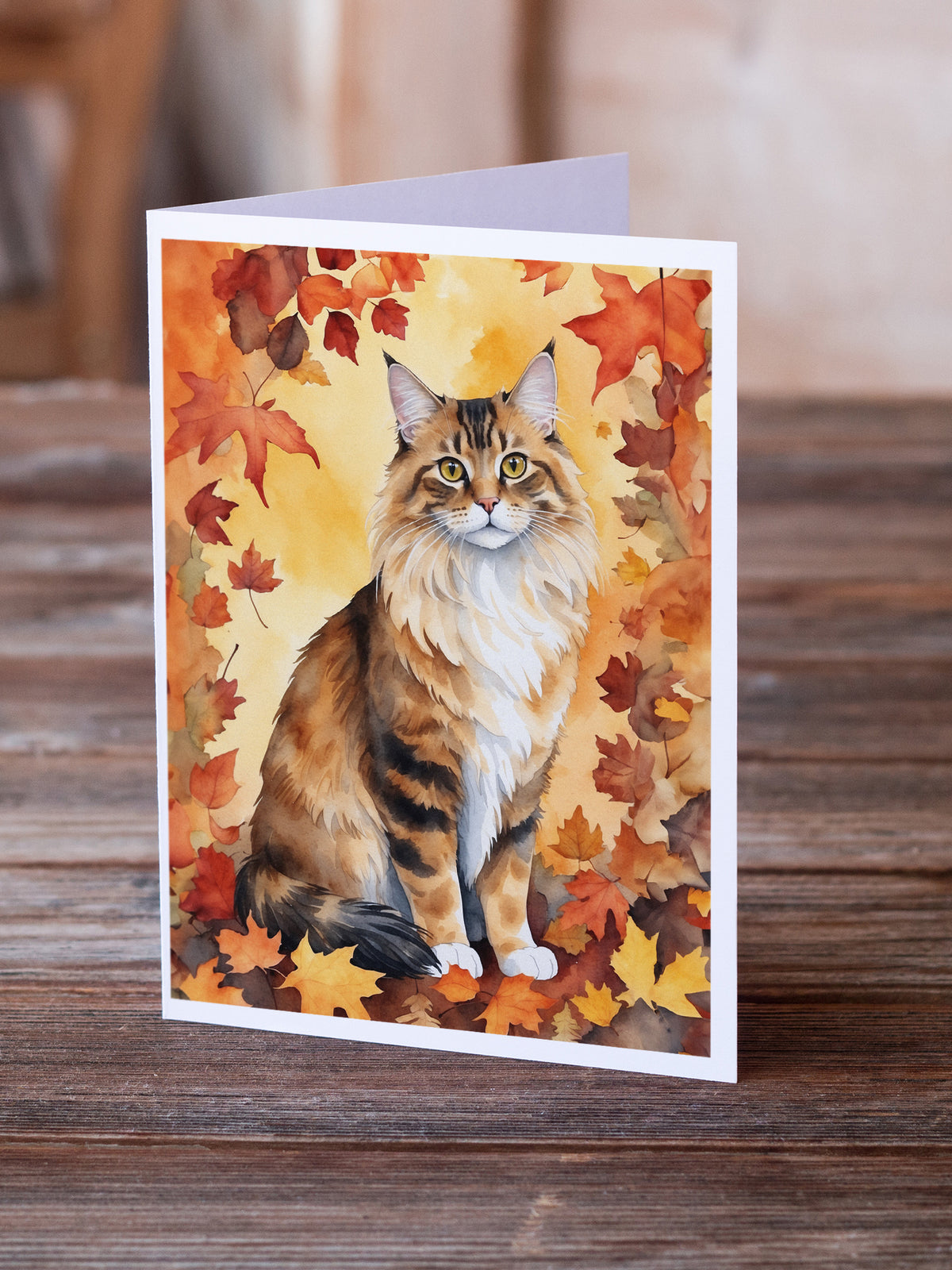 Caroline's Treasures Cymric Cat in Fall Leaves Greeting Cards Pack of 8 Blank Cards with Envelopes Whimsical A7 Size - image 2