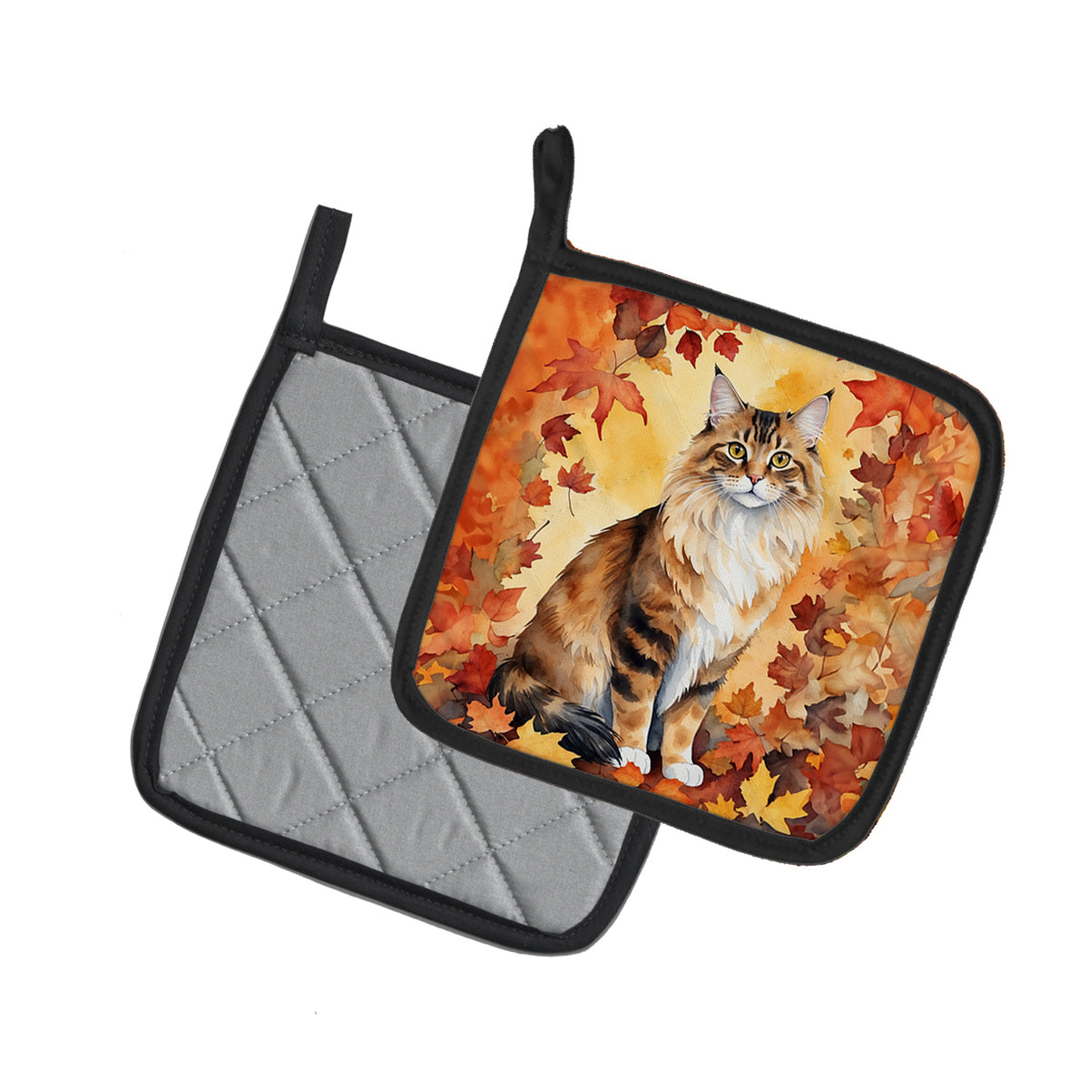 Caroline's Treasures Cymric Cat in Fall Leaves Pair of Pot Holders Kitchen Heat Resistant Pot Holders Sets Oven Hot - image 2