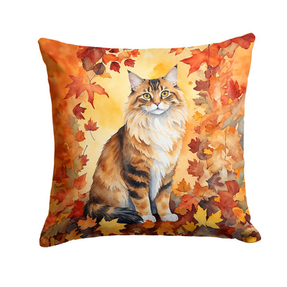 Caroline's Treasures Cymric Cat in Fall Leaves Throw Pillow Machine Washable, Indoor Outdoor Decorative Pillow for