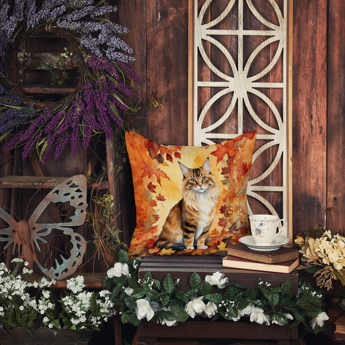 Caroline's Treasures Cymric Cat in Fall Leaves Throw Pillow Machine Washable, Indoor Outdoor Decorative Pillow for - image 6