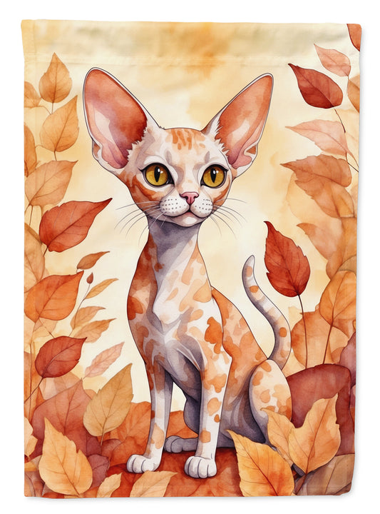 Caroline's Treasures Devon Rex Cat in Fall Leaves House Flag Large Porch Sleeve Pole Decorative Outside Yard Banner