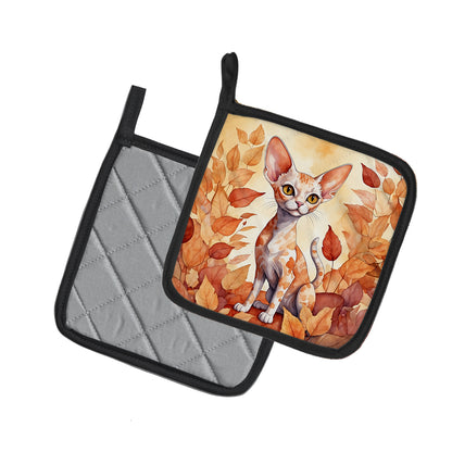 Caroline's Treasures Devon Rex Cat in Fall Leaves Pair of Pot Holders Kitchen Heat Resistant Pot Holders Sets Oven Hot - image 2