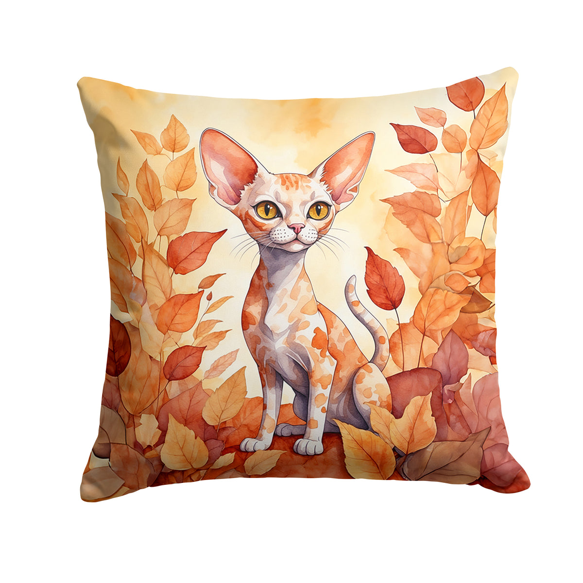 Caroline's Treasures Devon Rex Cat in Fall Leaves Throw Pillow Machine Washable, Indoor Outdoor Decorative Pillow for