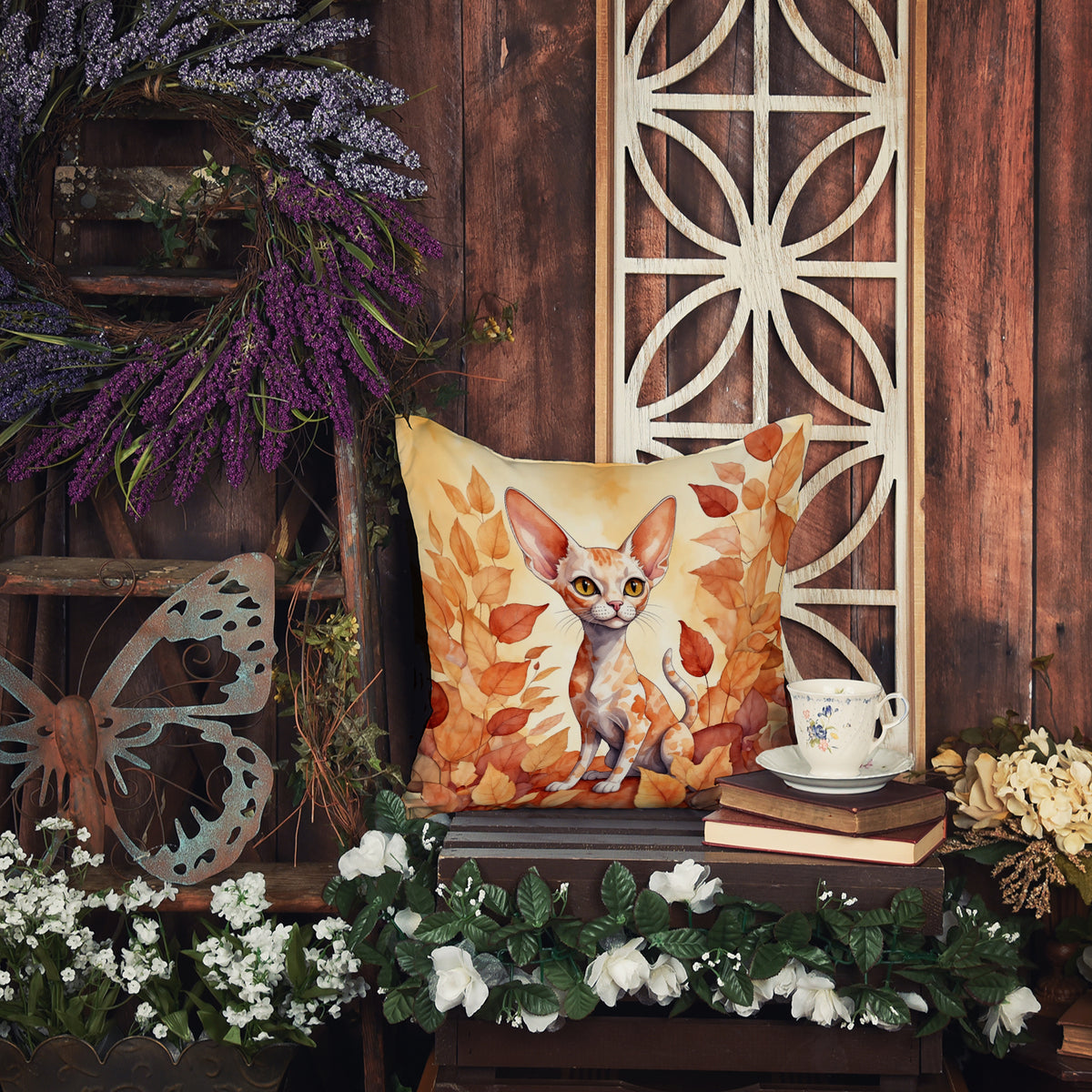 Caroline's Treasures Devon Rex Cat in Fall Leaves Throw Pillow Machine Washable, Indoor Outdoor Decorative Pillow for - image 5