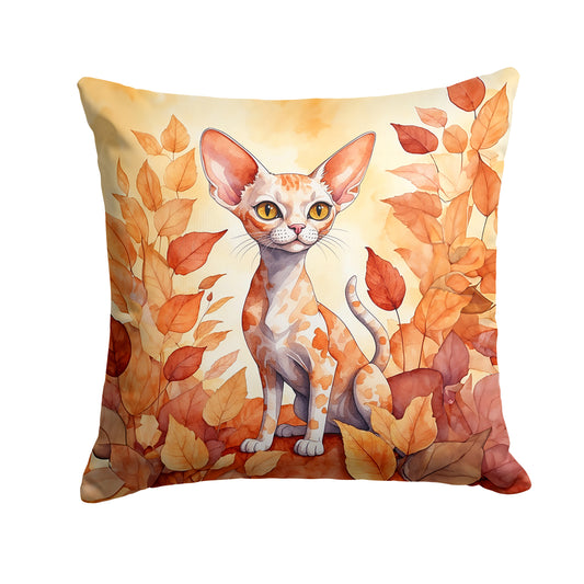 Caroline's Treasures Devon Rex Cat in Fall Leaves Throw Pillow Machine Washable, Indoor Outdoor Decorative Pillow for