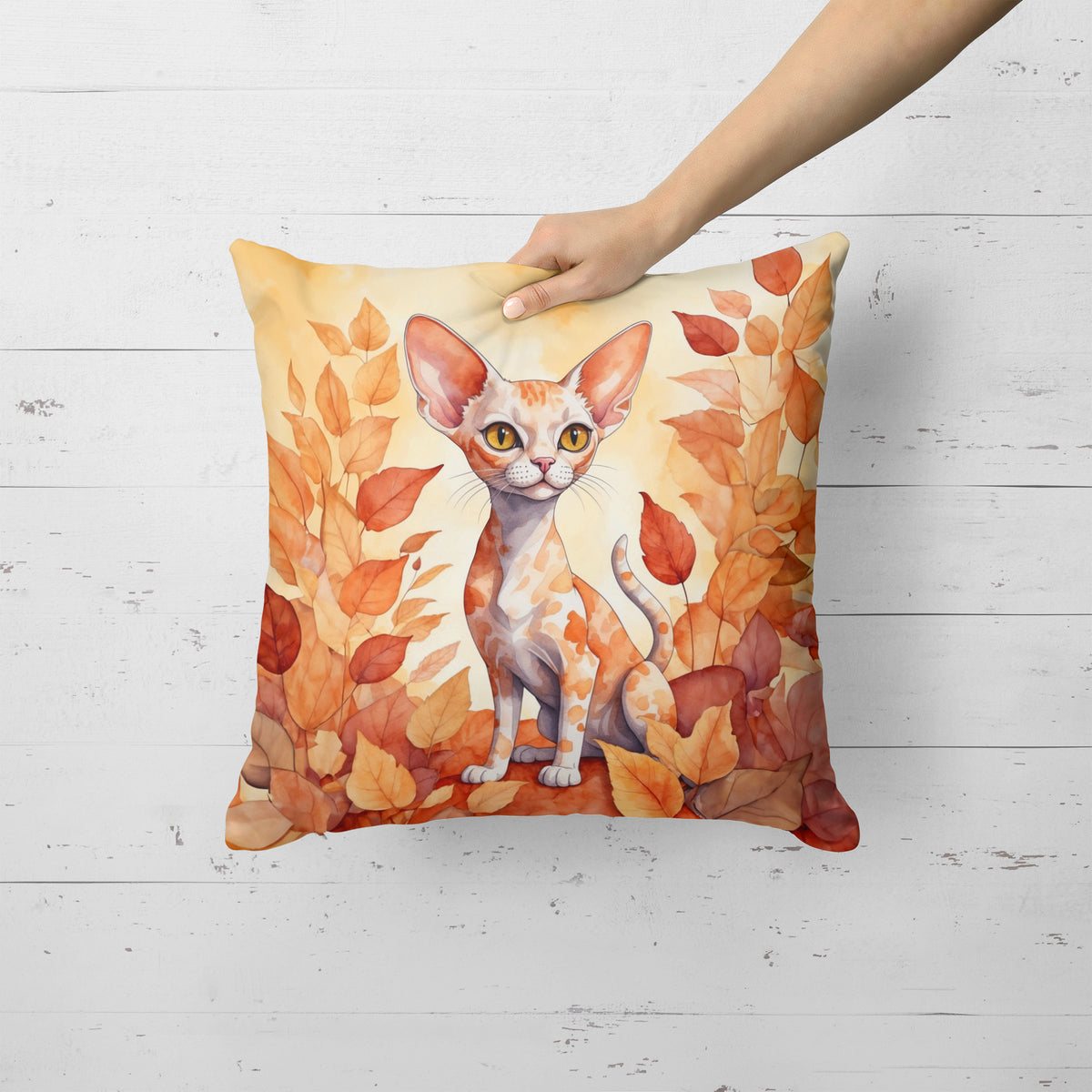 Caroline's Treasures Devon Rex Cat in Fall Leaves Throw Pillow Machine Washable, Indoor Outdoor Decorative Pillow for - image 2
