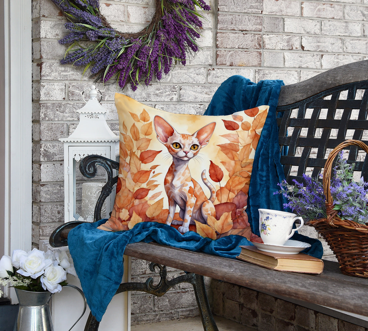 Caroline's Treasures Devon Rex Cat in Fall Leaves Throw Pillow Machine Washable, Indoor Outdoor Decorative Pillow for - image 4