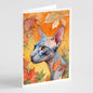 Caroline's Treasures Donskoy Don Sphynx Cat in Fall Leaves Greeting Cards Pack of 8 Blank Cards with Envelopes